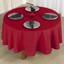 Toalha de Mesa Redonda 220cm Ponto Ajour 331 Vermelha