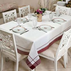Toalha de Mesa Retangular 160x210cm Bordô Branca/Bordô