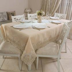 Toalha de Mesa Retangular 170x270cm Santorini Marfim/Bege