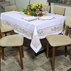 Toalha de Mesa Retangular Agata 170x220cm Branca/Bege