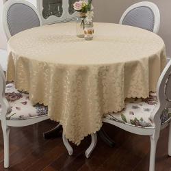 Toalha de Mesa Retangular Impermeável 170x220cm Jacquard Arabesco Bege